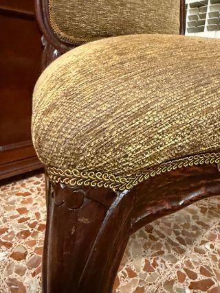 6 Sillas madera maciza tapizadas beige/dorado