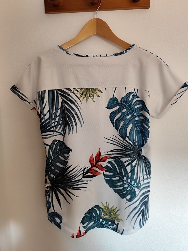 Camiseta estampada hojas - Blanco/Azul