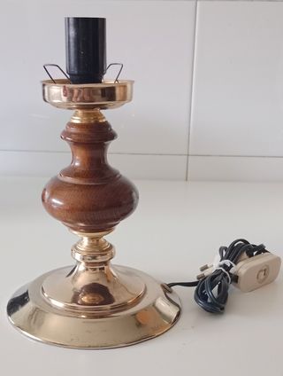 Lámpara sobremesa vintage madera y dorada