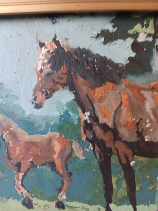Cuadro óleo antiguo caballos