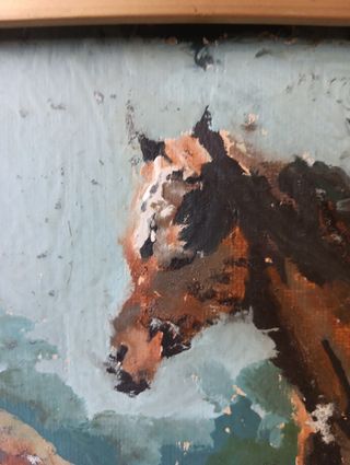 Cuadro óleo antiguo caballos