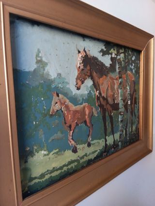 Cuadro óleo antiguo caballos