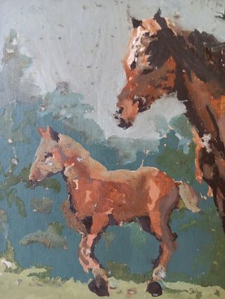 Cuadro óleo antiguo caballos