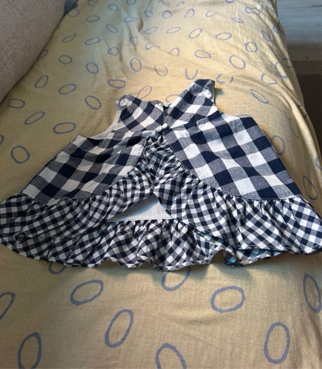 Vestido niña cuadros blanco-azul marino
