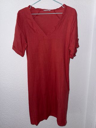 Vestido lino rojo corto MILANO