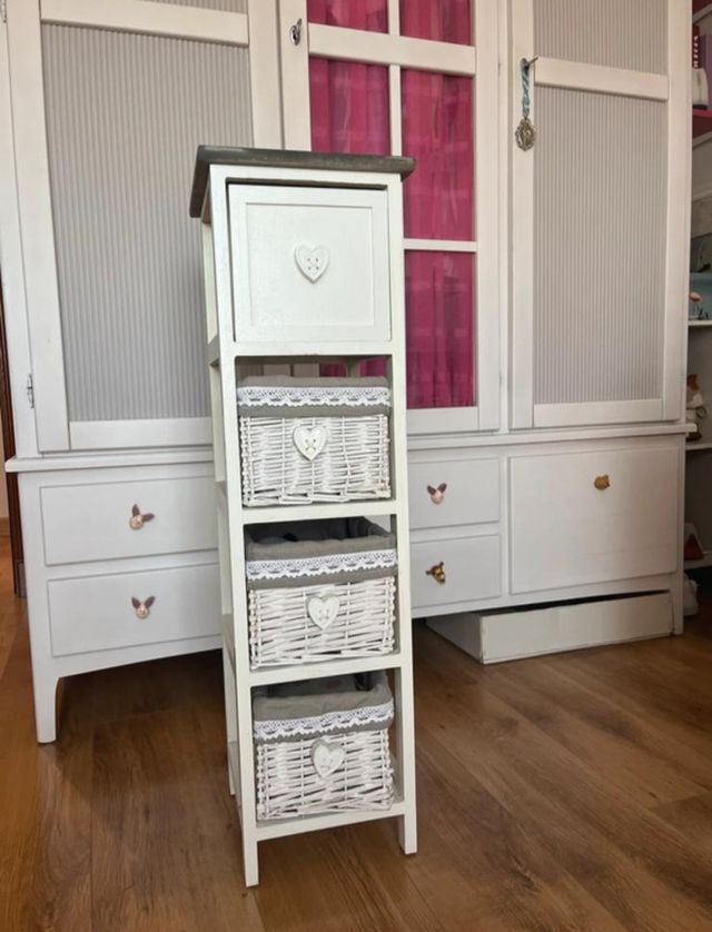 Mueble auxiliar 3 cestas mimbre blanco