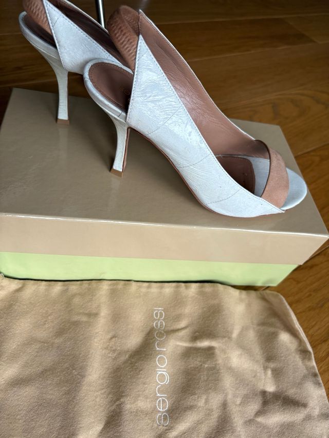 Sandali Sergio Rossi 37,5 beige/bianco tacco 9 cm
