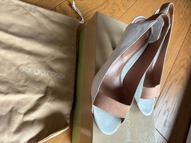 Sandali Sergio Rossi 37,5 beige/bianco tacco 9 cm