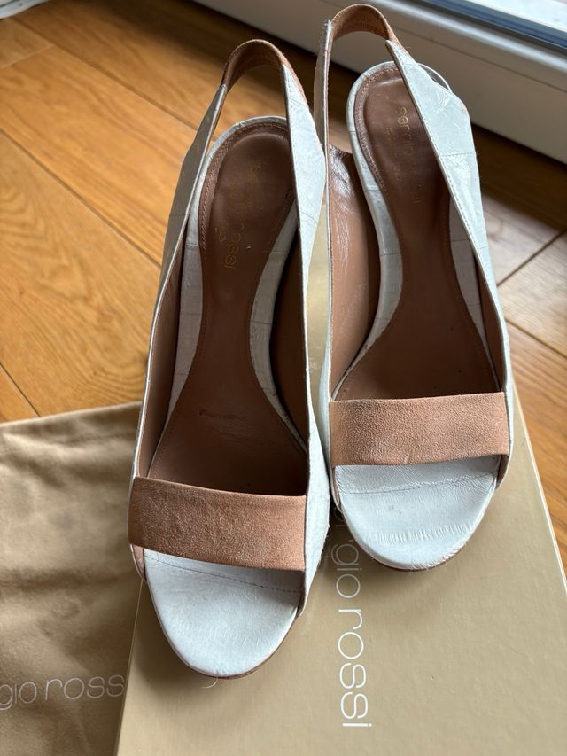 Sandali Sergio Rossi 37,5 beige/bianco tacco 9 cm