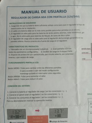 Regulador Carga 60A Solar 12/24V LCD