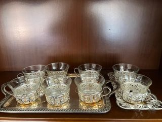 Juego café plata y cristal.6 tazas.Regalo bandeja