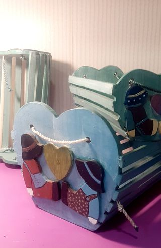 3 Cunas juguete madera pintada a mano