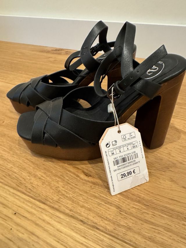Sandalias negras tacón 36