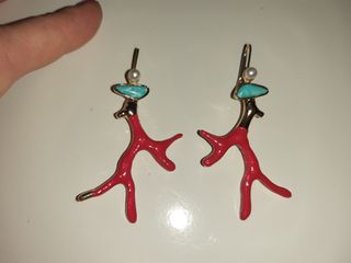 Pendientes coral turquesa dorados