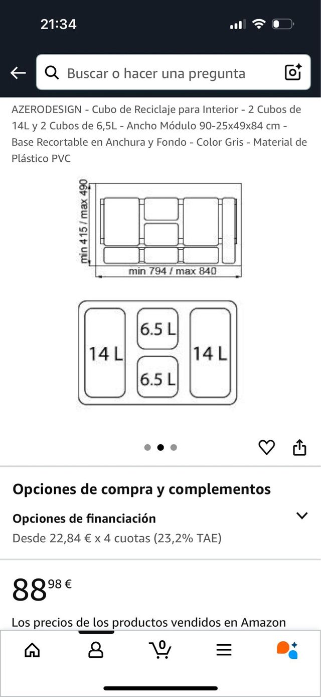 Cubos reciclaje AZERODESIGN - 2x14L + 2x6.5L