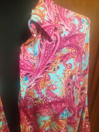 Camicia fantasia rosa-turchese