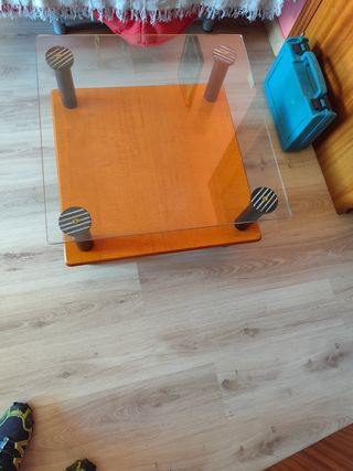 Mesa centro salón madera cristal