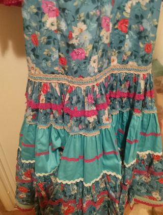 Traje Flamenca Azul y Rosa