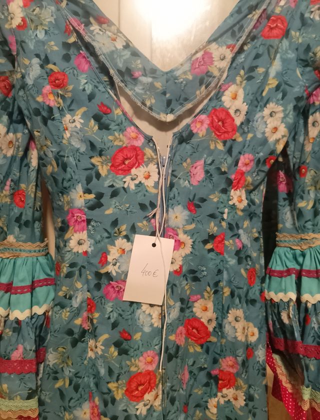 Traje Flamenca Azul y Rosa