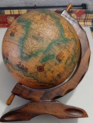 Mappamondo antico in legno - 17x17x25cm