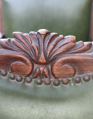 Butacas vintage, clásico - piel verde y madera