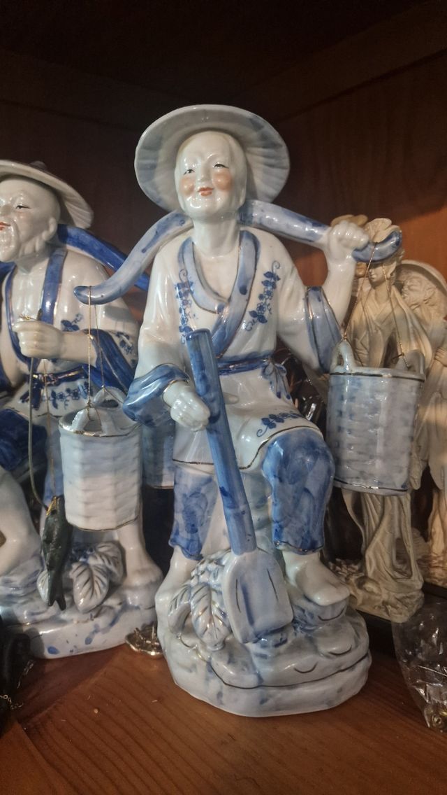 Pareja de pescadores chinos porcelana