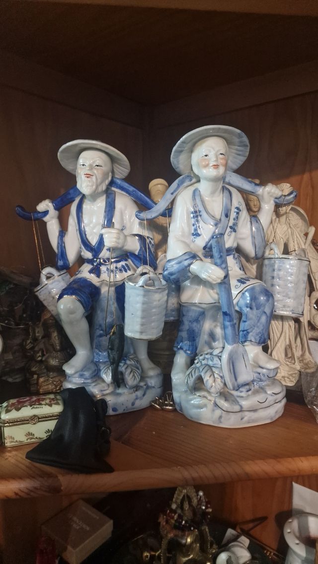 Pareja de pescadores chinos porcelana