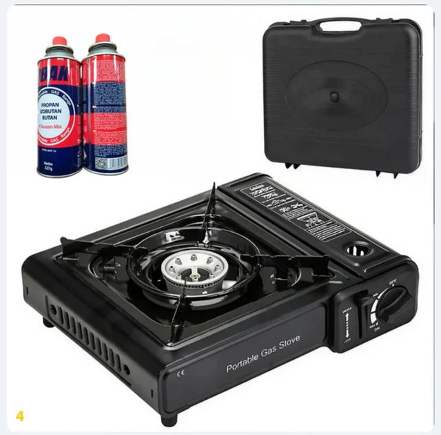 Hornillo camping 1 fuego portátil maleta+2botellas