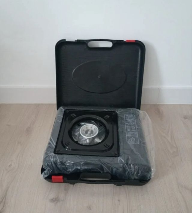 Hornillo camping 1 fuego portátil maleta+2botellas