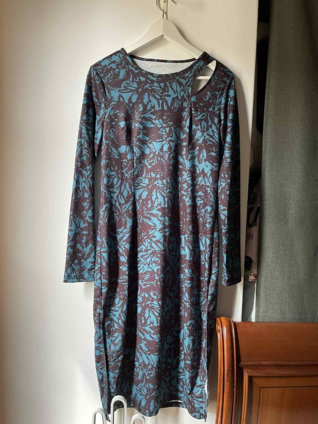 Vestido castanho e azul - ótimo estado