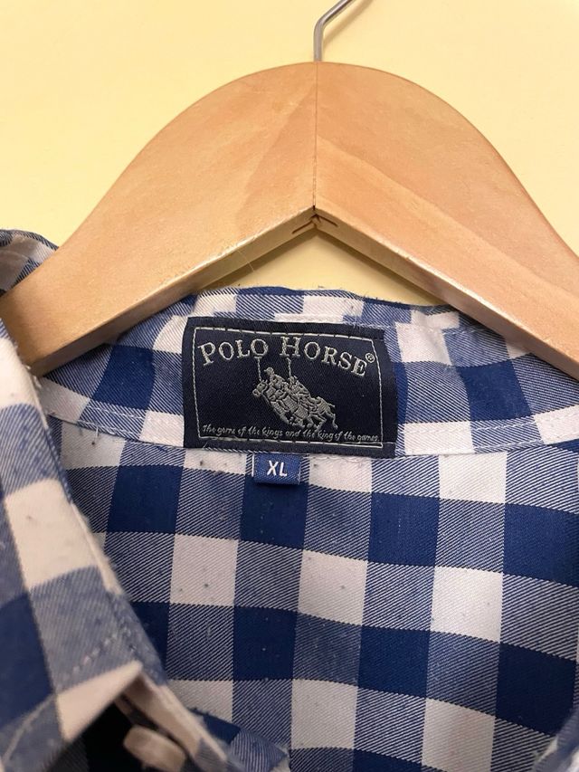Camisa Polo Horse XL - cuadros azul blanco.