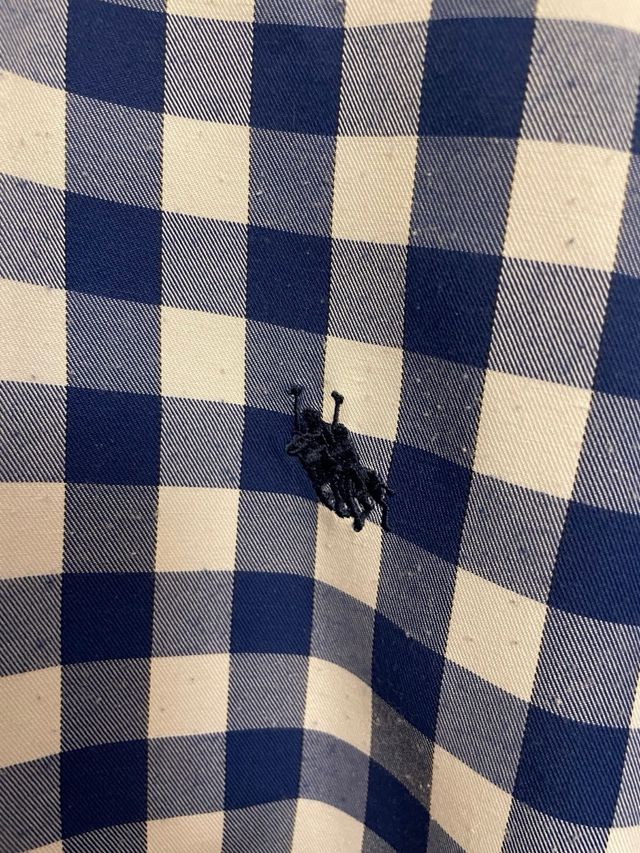 Camisa Polo Horse XL - cuadros azul blanco.