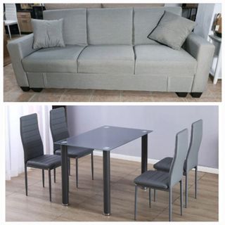 Sofá y mesa de comedor grises