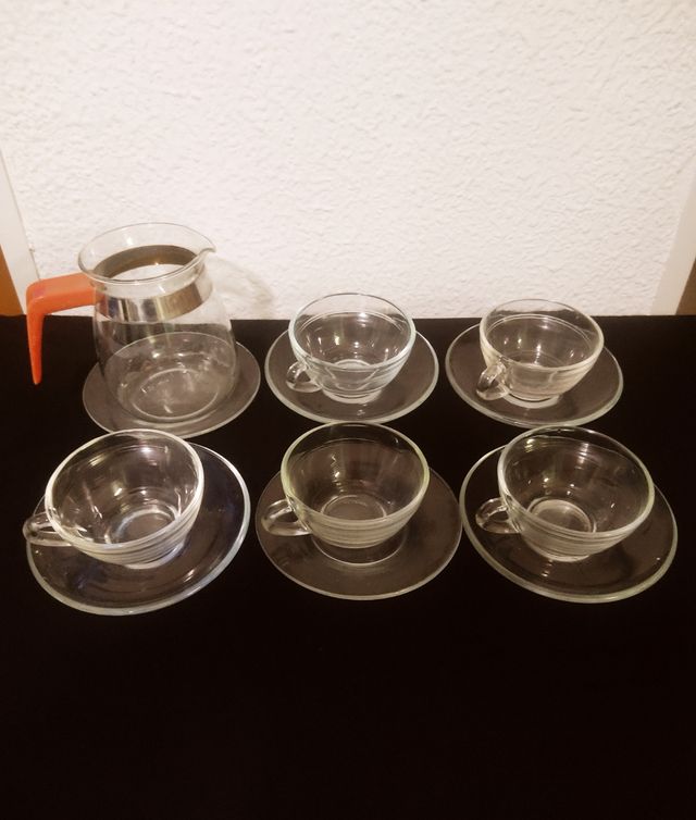 ✅ 5 TAZAS CAFÉ DURALEX  CON SUS PLATOS ➕ JARRITA‼️