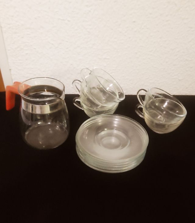 ✅ 5 TAZAS CAFÉ DURALEX  CON SUS PLATOS ➕ JARRITA‼️