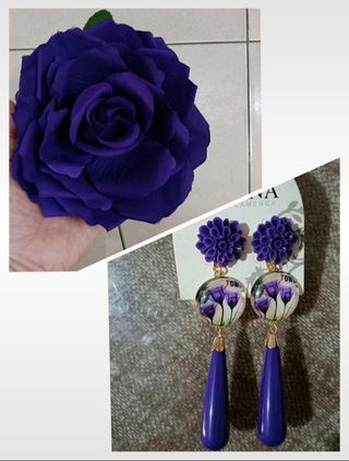 Pendientes de flamenca y rosa morada