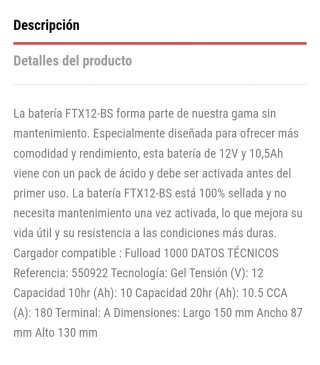 Batería moto FULBAT FTX12-BS Gel
