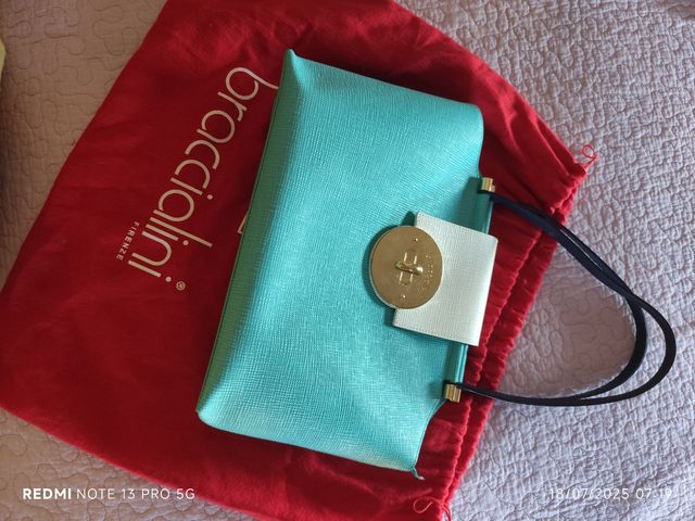 Braccialini borsa a mano e spalla turchese pelle