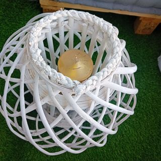 Farol vela blanco mimbre