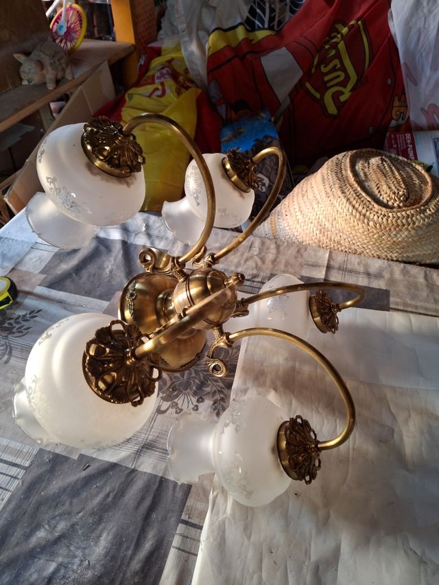 Lampara techo antigua dorada 5 brazos