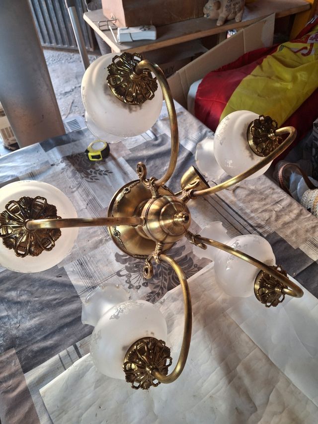 Lampara techo antigua dorada 5 brazos