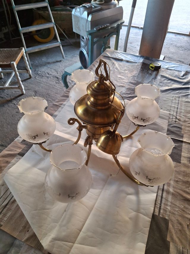 Lampara techo antigua dorada 5 brazos