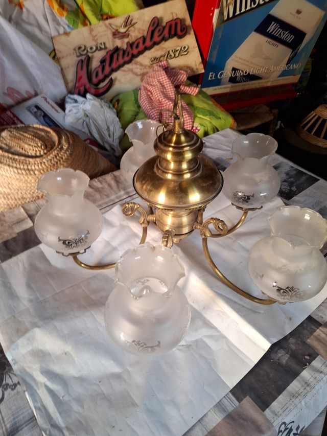 Lampara techo antigua dorada 5 brazos