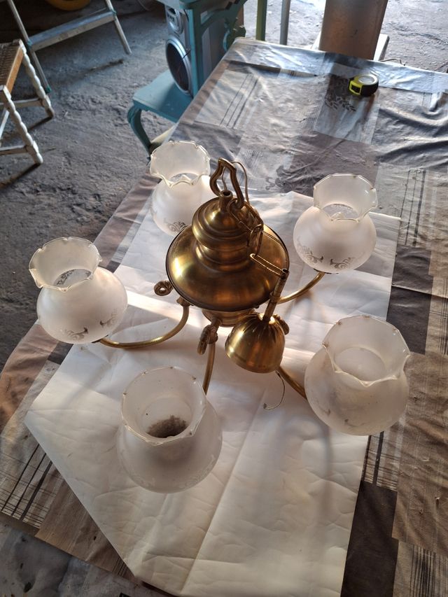 Lampara techo antigua dorada 5 brazos