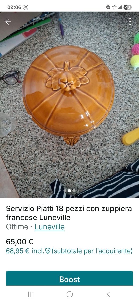 Servizio piatti vintage marrone 18pz + zuppiera