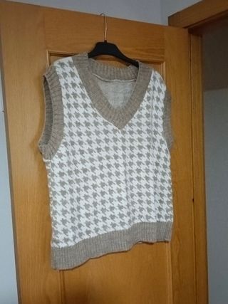 Chaleco punto beige y blanco M/L