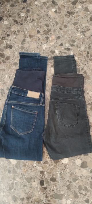 2 pantalones premamá - azul y gris oscuro 