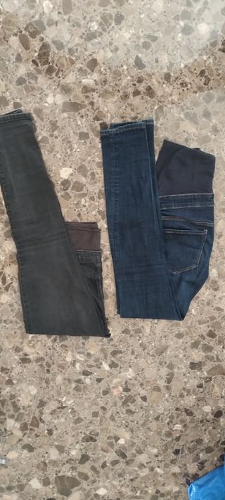 2 pantalones premamá - azul y gris oscuro 