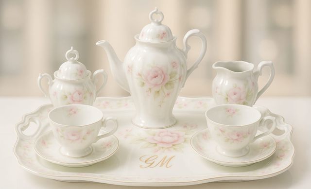 Juego de té porcelana fina, antiguo