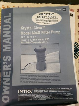 Bomba piscina INTEX 2006 l/h - Nueva